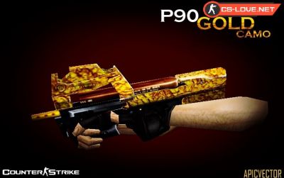 Скачать модель оружия P90 Golden Camo для CS 1.6
